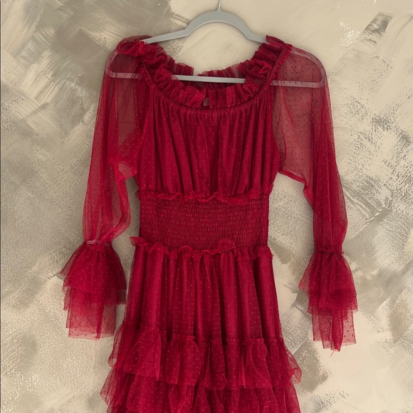 Maternity Red Ruffled Dress - Picture 4 of 6
